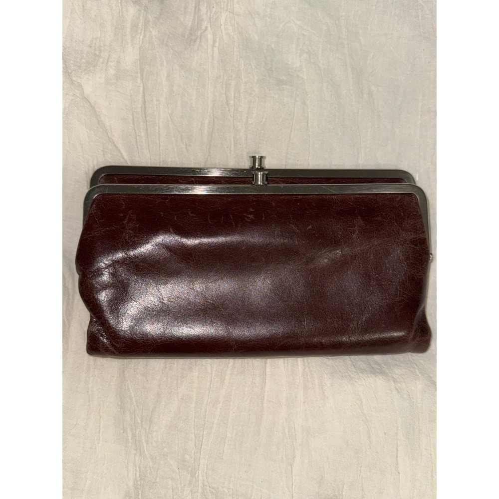 Hobo international double kiss lock brown leather Lauren‎ clutch purse